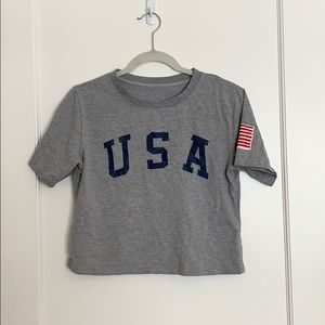 ROMWE USA small grey and blue cropped t-shirt